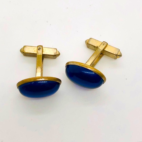 Vintage Designer Blue Glass men's cufflinks - Picture 5 of 10